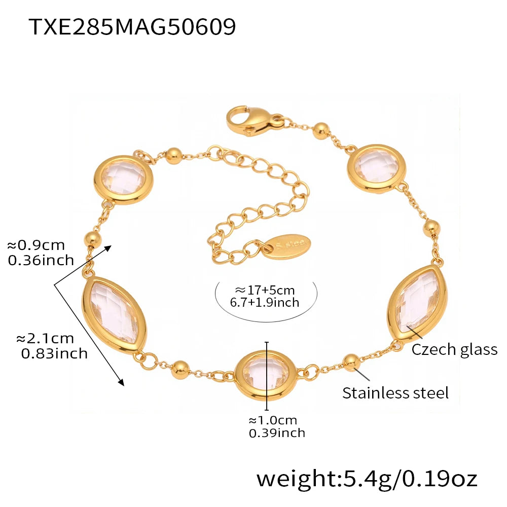 Stainless Steel Chain Necklaces Bracelet For Women 18k Gold Plated With Colorful Faceted Czech Glass Crystal Necklace Bracelets