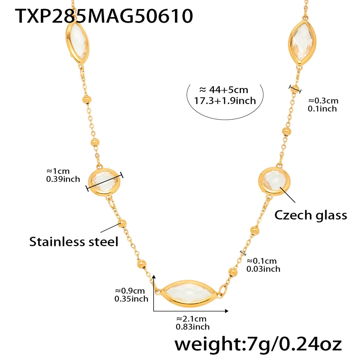 Stainless Steel Chain Necklaces Bracelet For Women 18k Gold Plated With Colorful Faceted Czech Glass Crystal Necklace Bracelets