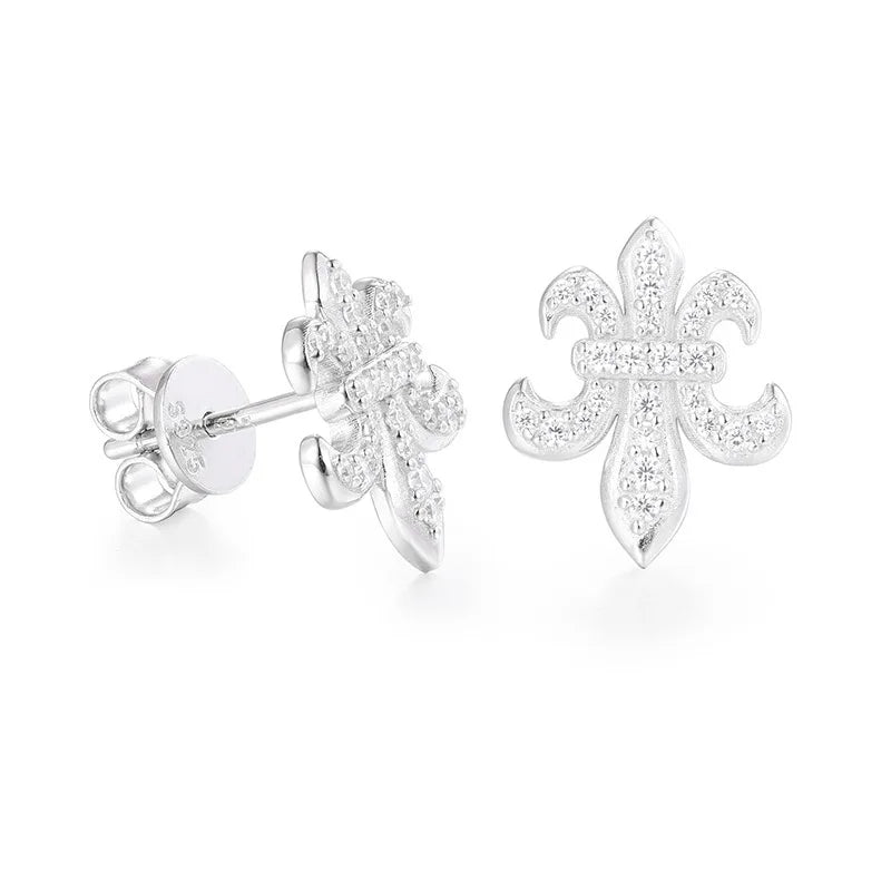 925 Sterling Silver D Color VVS Moissanite Fleur-De-Lis Stud Earrings for Women Fine Jewelry Diamond Ear Studs 14K Gold Plated