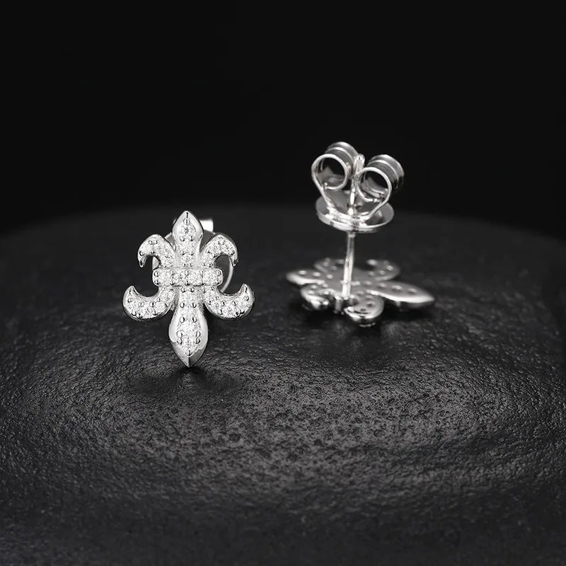 925 Sterling Silver D Color VVS Moissanite Fleur-De-Lis Stud Earrings for Women Fine Jewelry Diamond Ear Studs 14K Gold Plated