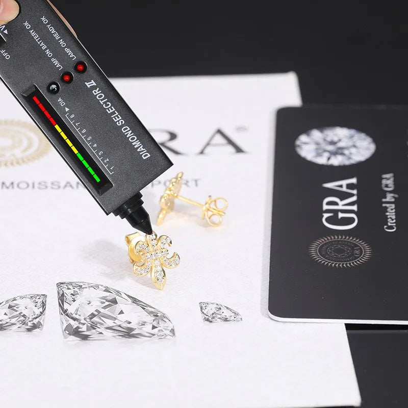 925 Sterling Silver D Color VVS Moissanite Fleur-De-Lis Stud Earrings for Women Fine Jewelry Diamond Ear Studs 14K Gold Plated