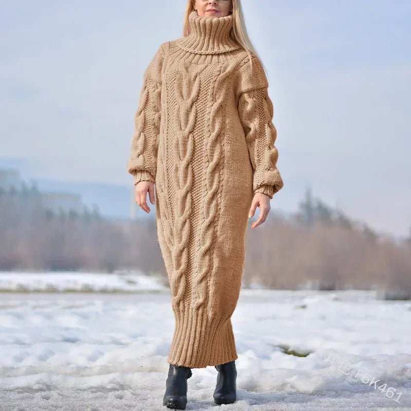 Women's Sweater Winter High Neck Solid Color Turtleneck Pullover Twisted Loose Knitted Sweater Long Dress Sweater for Female New