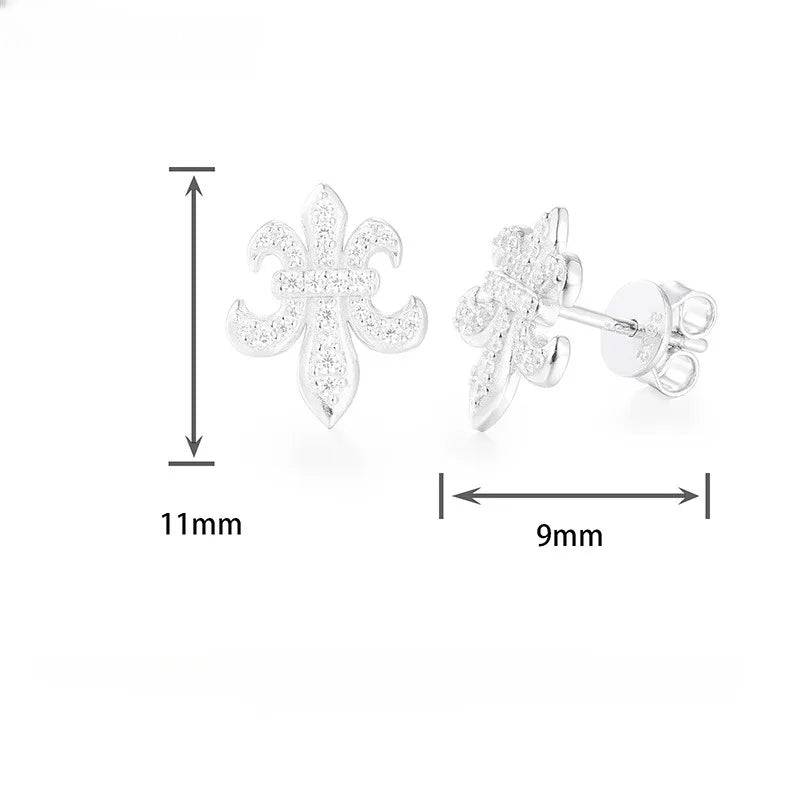 925 Sterling Silver D Color VVS Moissanite Fleur-De-Lis Stud Earrings for Women Fine Jewelry Diamond Ear Studs 14K Gold Plated