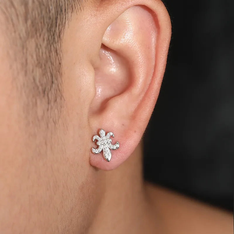 925 Sterling Silver D Color VVS Moissanite Fleur-De-Lis Stud Earrings for Women Fine Jewelry Diamond Ear Studs 14K Gold Plated