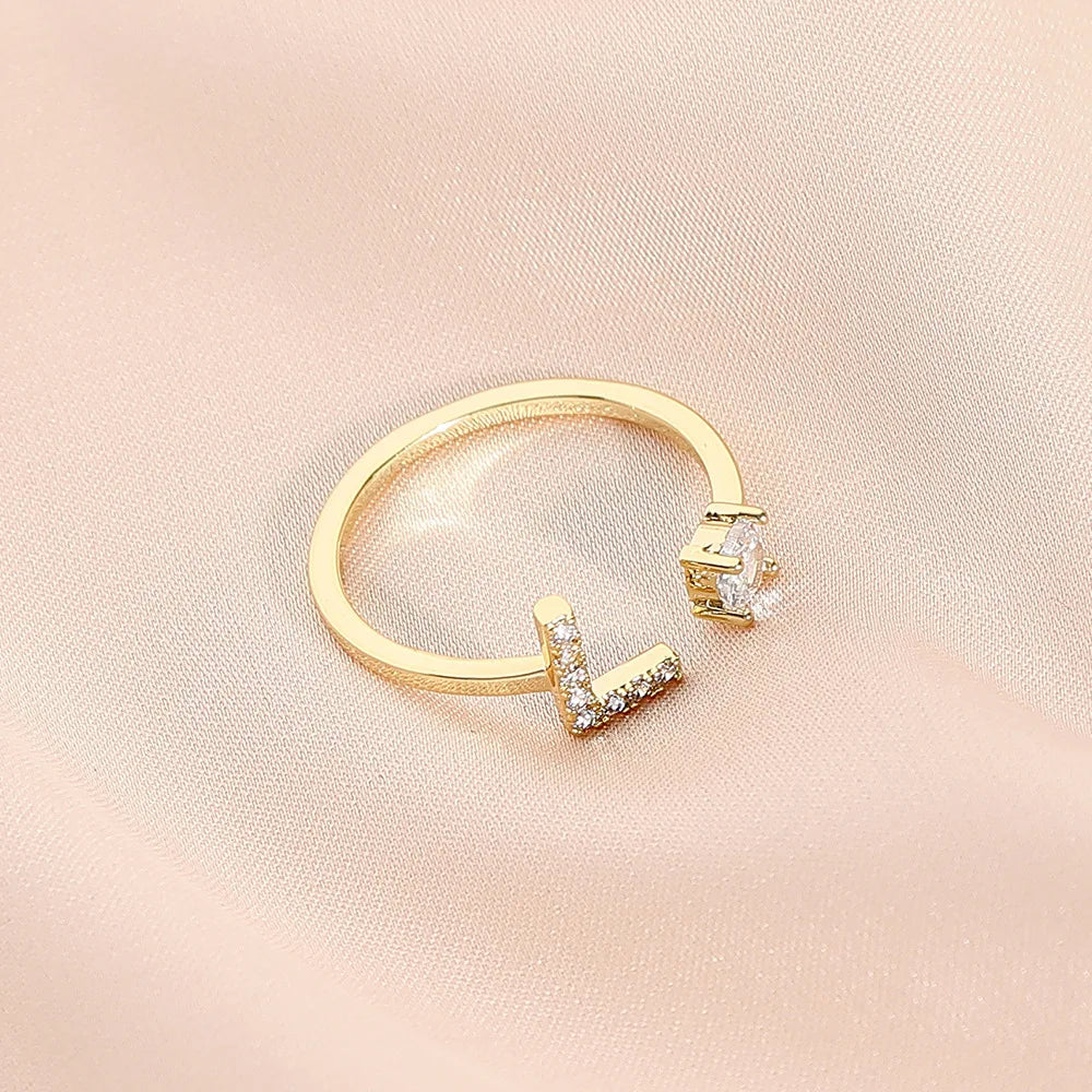 925 Sterling Silver Letter Gold Stackable Alphabet Rings with Initial Adjustable Crystal Inlaid Initial Rings Bridesmaid Gift